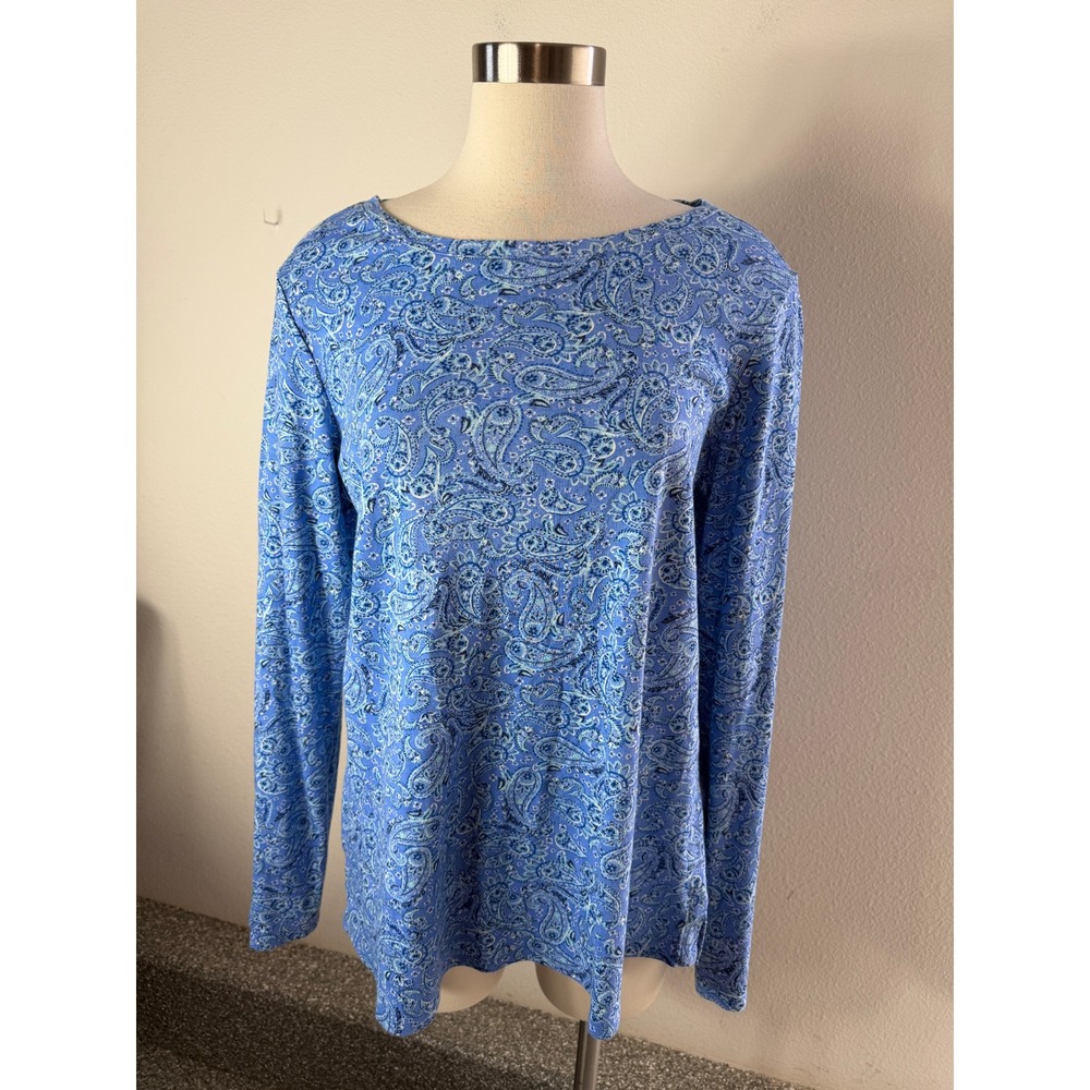 J Jill Womens Large Tall Blue Pima Cotton Long Sleeve Crew Neck Tee Shirt